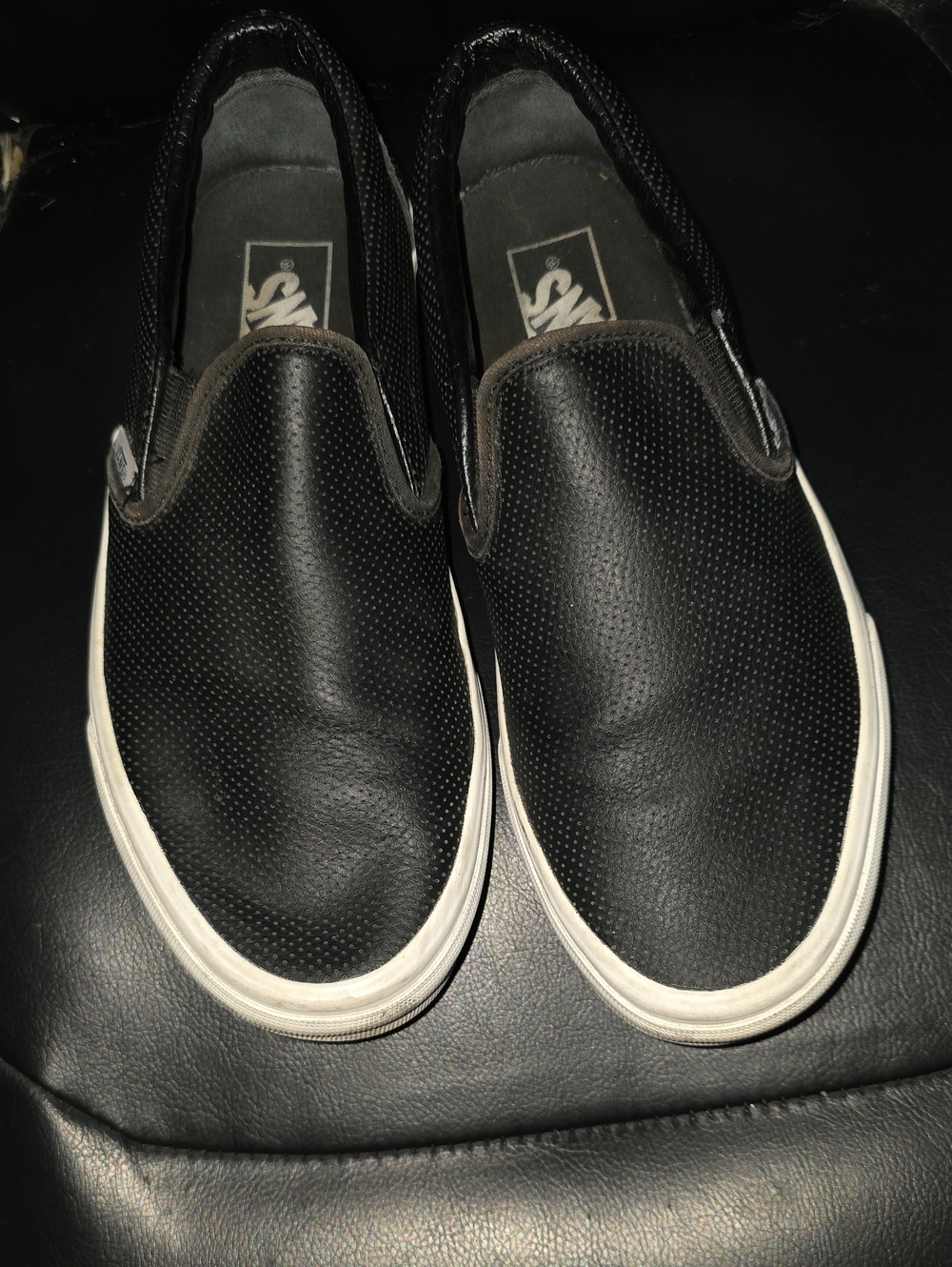 Vans Black Slip-On Leather-Textured Casual Sneakers with White Sole